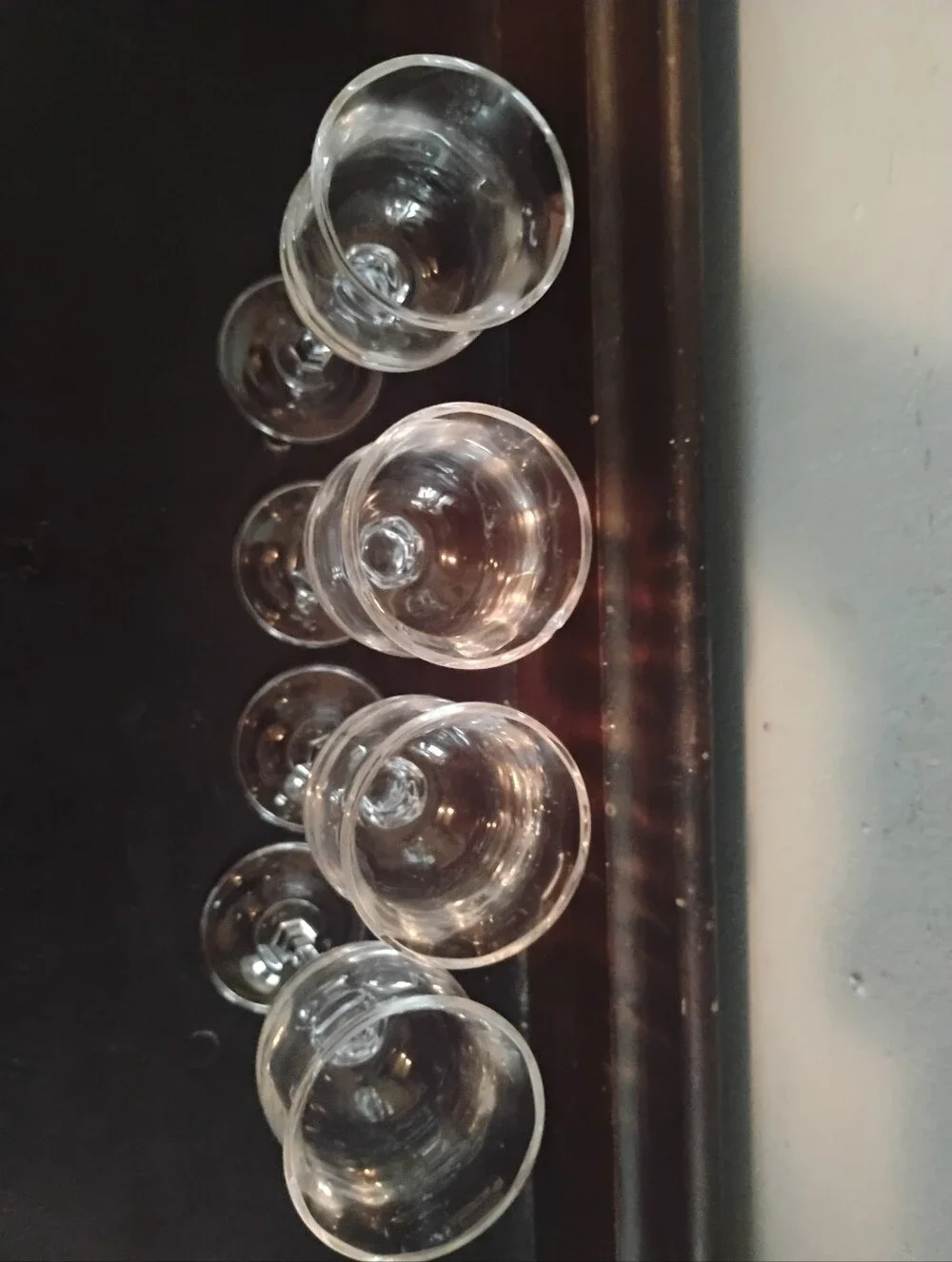 Vintage Clear Glass Tulip Cordial Glasses Hexagonal Faceted Stem Barware Set of4